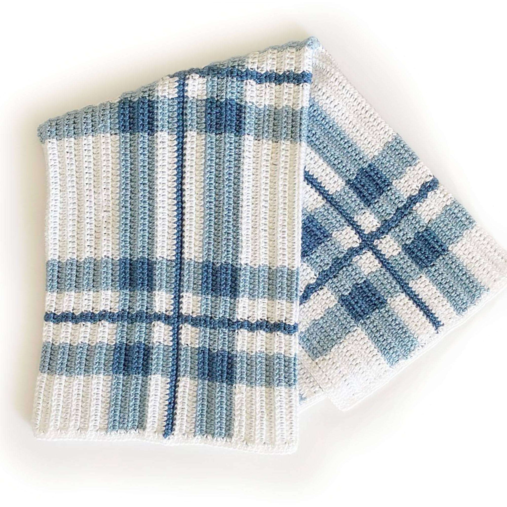 Free Caron Blue Plaid Crochet Baby Blanket Pattern