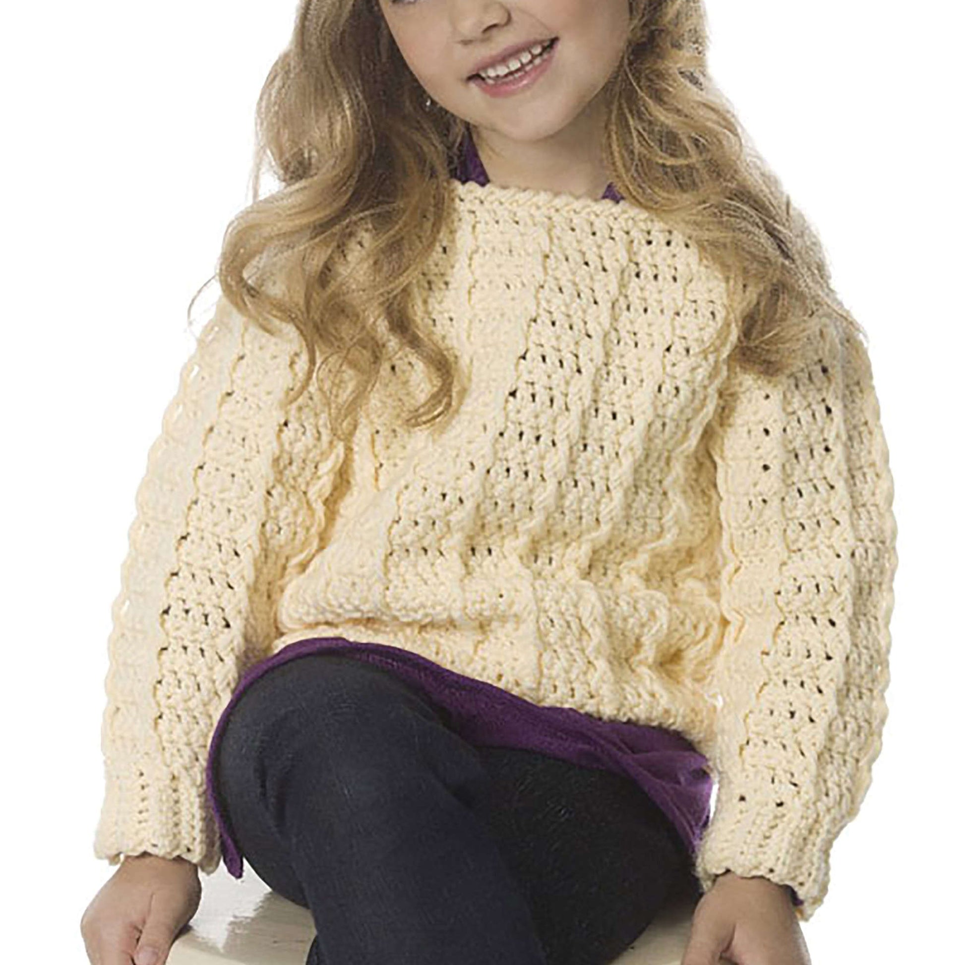Free Caron Child's Retro Ribbed Pullover Crochet Pattern