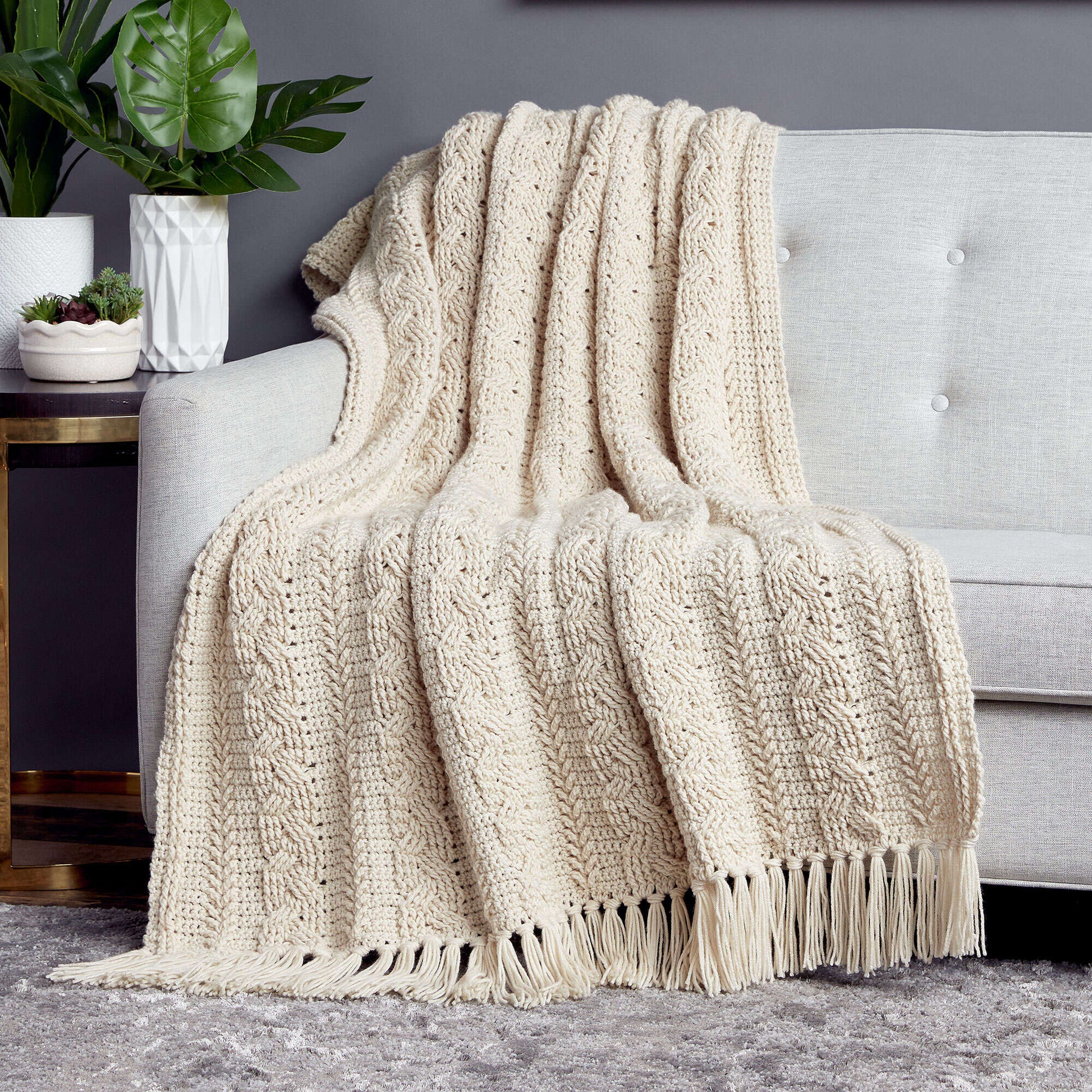 Free Caron Braided Cable Crochet Blanket Pattern