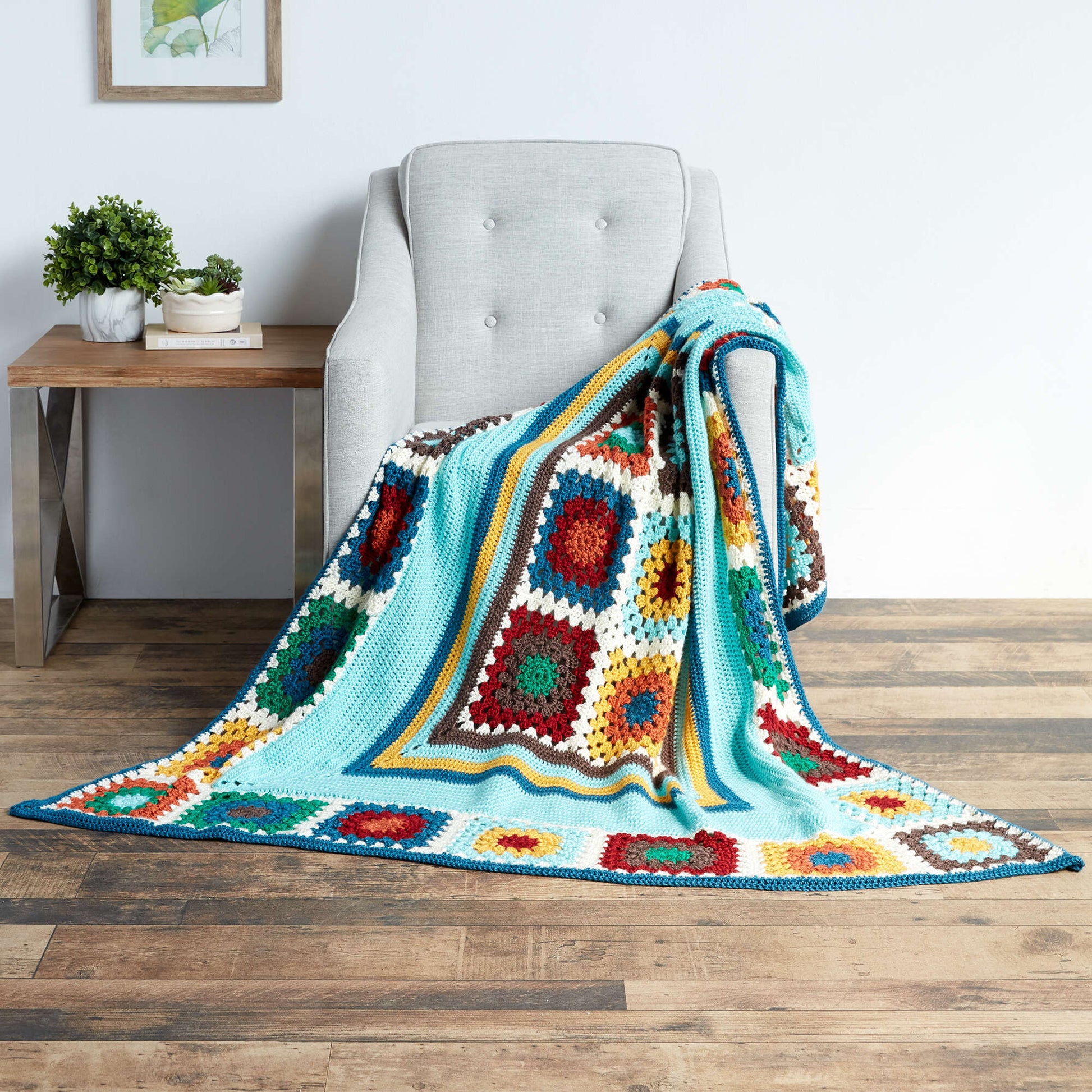 Free Caron Crochet Granny Stripes & Squares Blanket Pattern