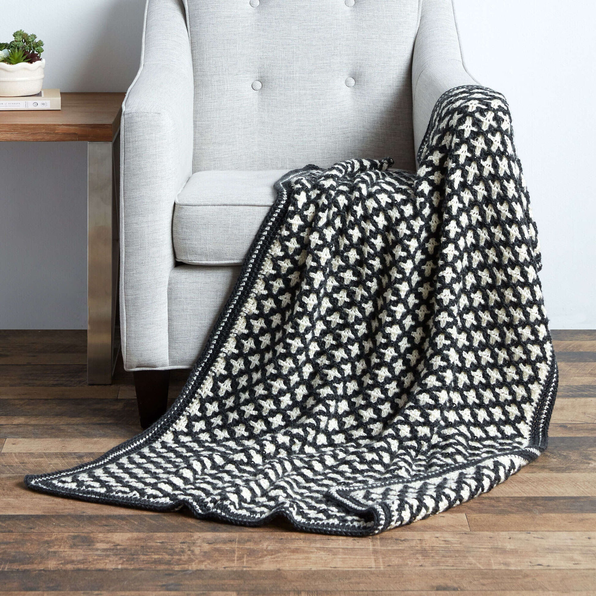 Free Caron Reversible Geometric Crochet Blanket Pattern