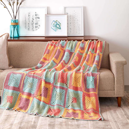 Caron Colorful Crochet Granny Squares Blanket Single Size