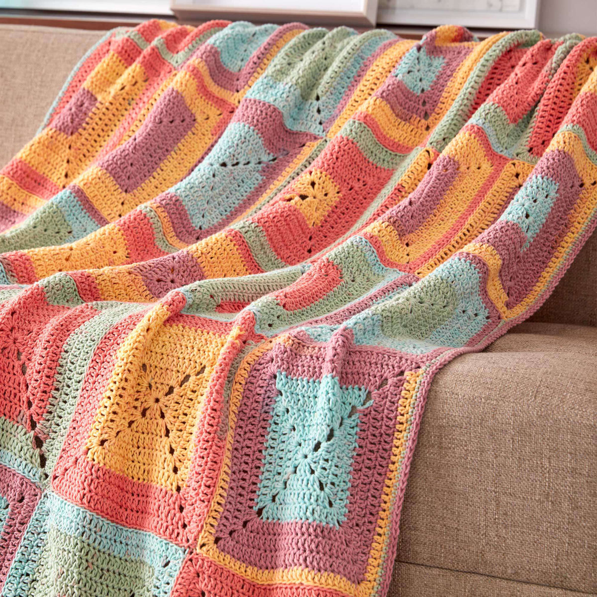 Free Easy Caron Colorful Granny Squares Blanket Crochet Pattern free-easy-caron-colorful-granny-squares-blanket-crochet-pattern