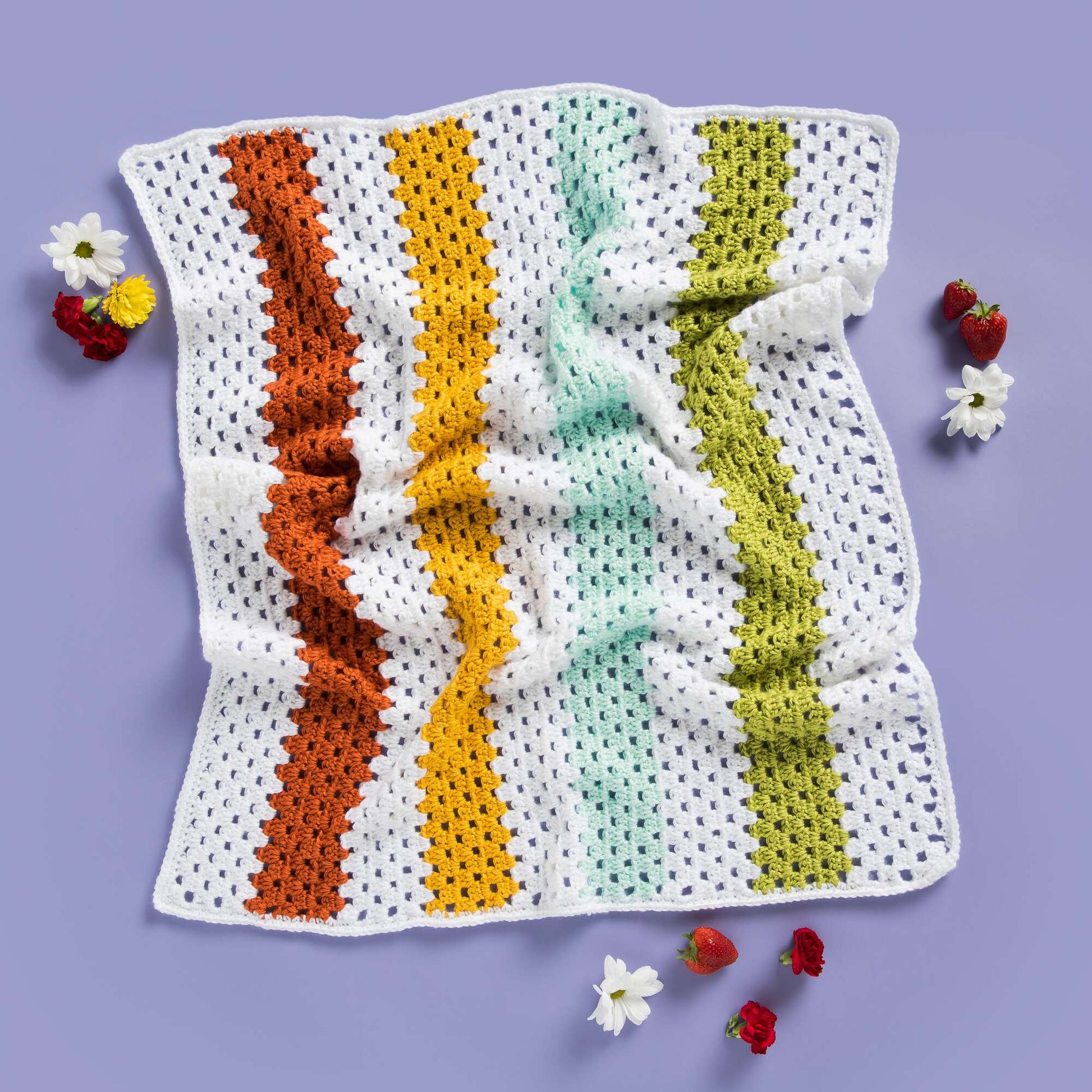 Free Caron Cheery Crochet Granny Stripes Baby Blanket Pattern