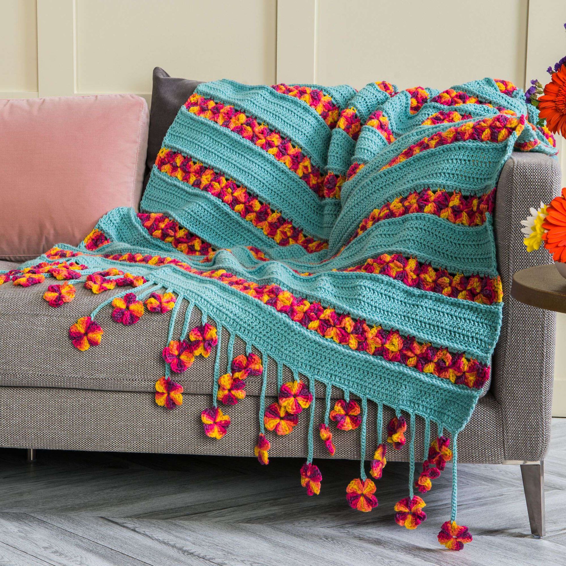 Free Caron Garden Flowers Crochet Blanket Pattern