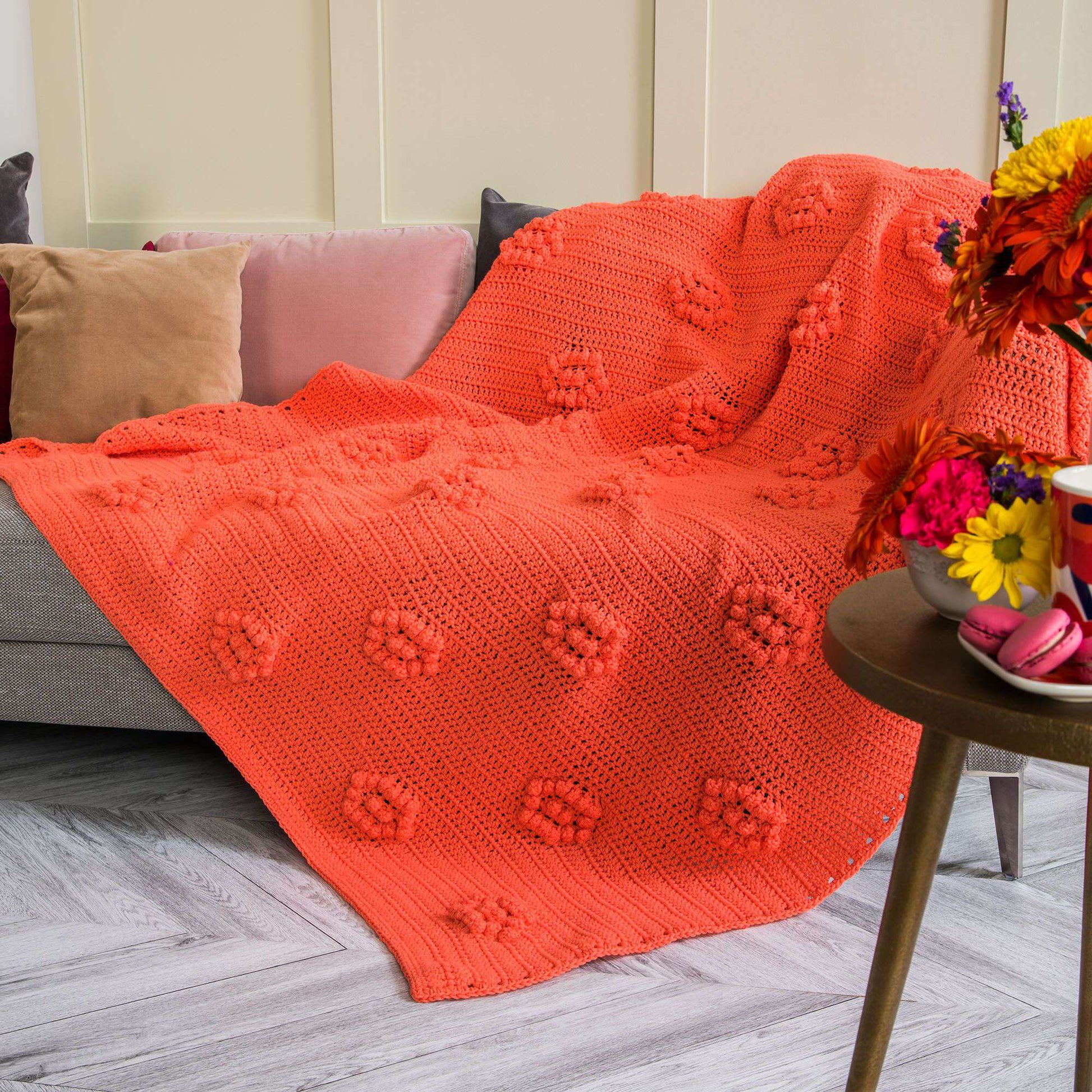 Free Caron Popcorn Blooms Crochet Blanket Pattern