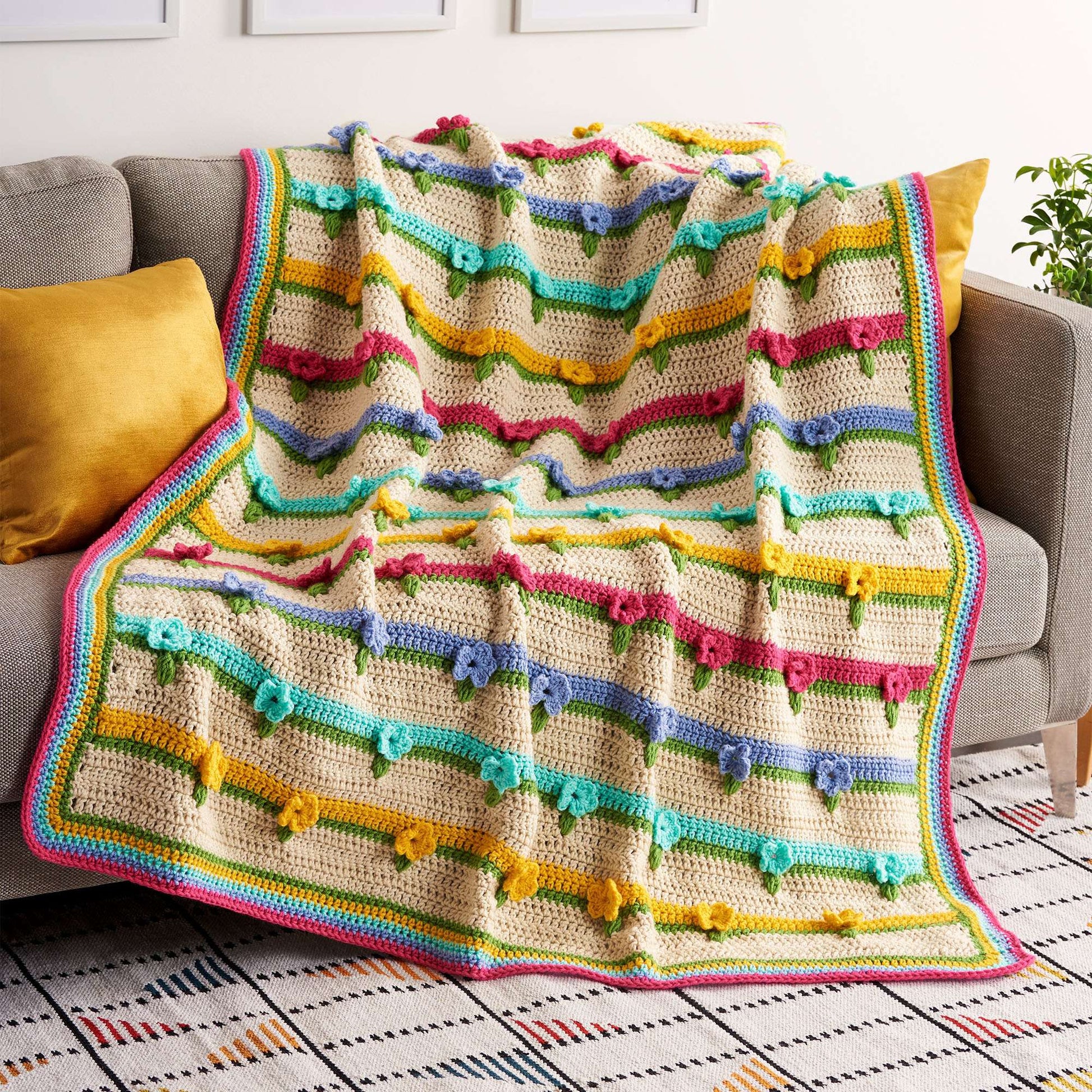 Free Caron Flower Power Crochet Blanket Pattern