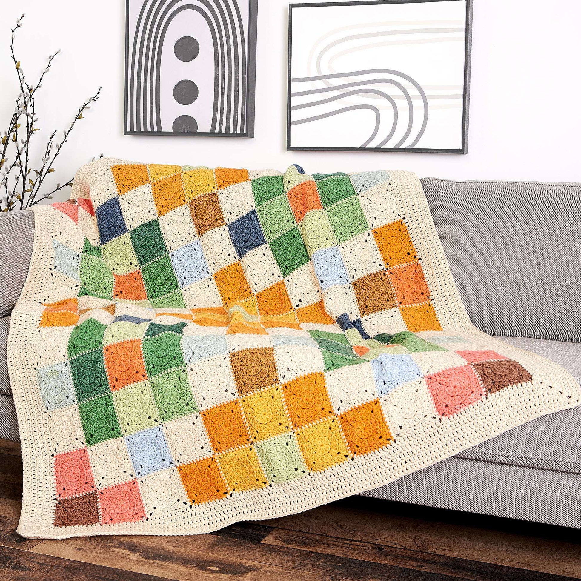 Free Caron Crochet Country Quilt Blanket Pattern