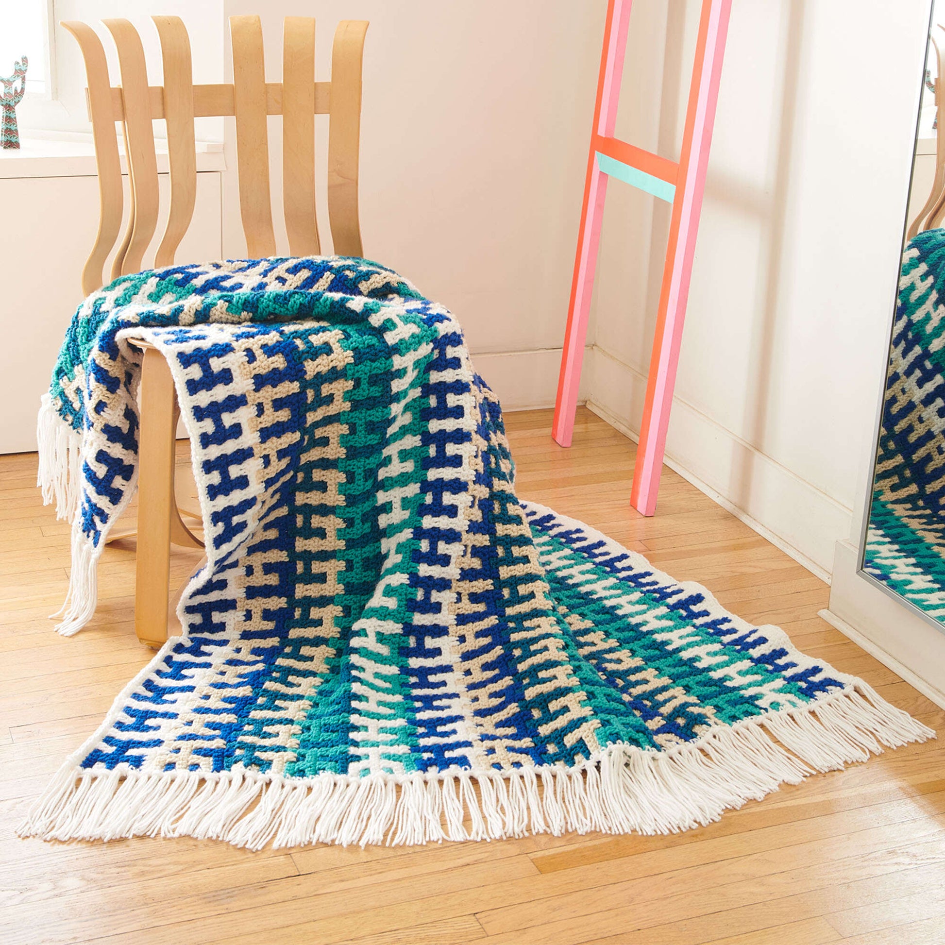 Free Caron Frenetic Stripes Mosaic Crochet Blanket Pattern