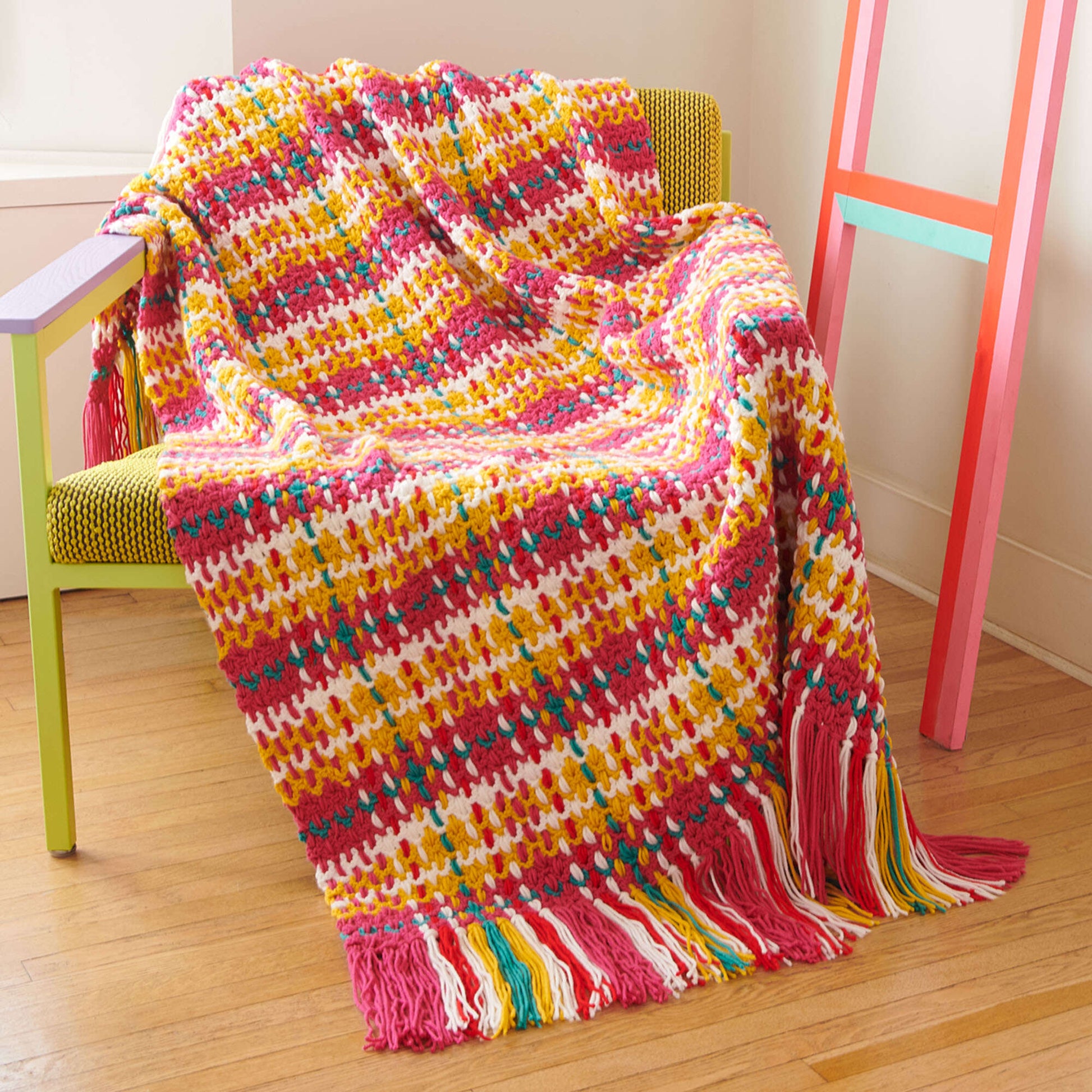Free Caron Rad Plaid Crochet Blanket Pattern