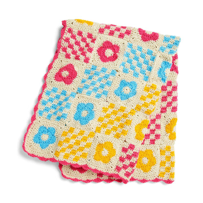 Caron Flowers & Checks Crochet Blanket Single Size
