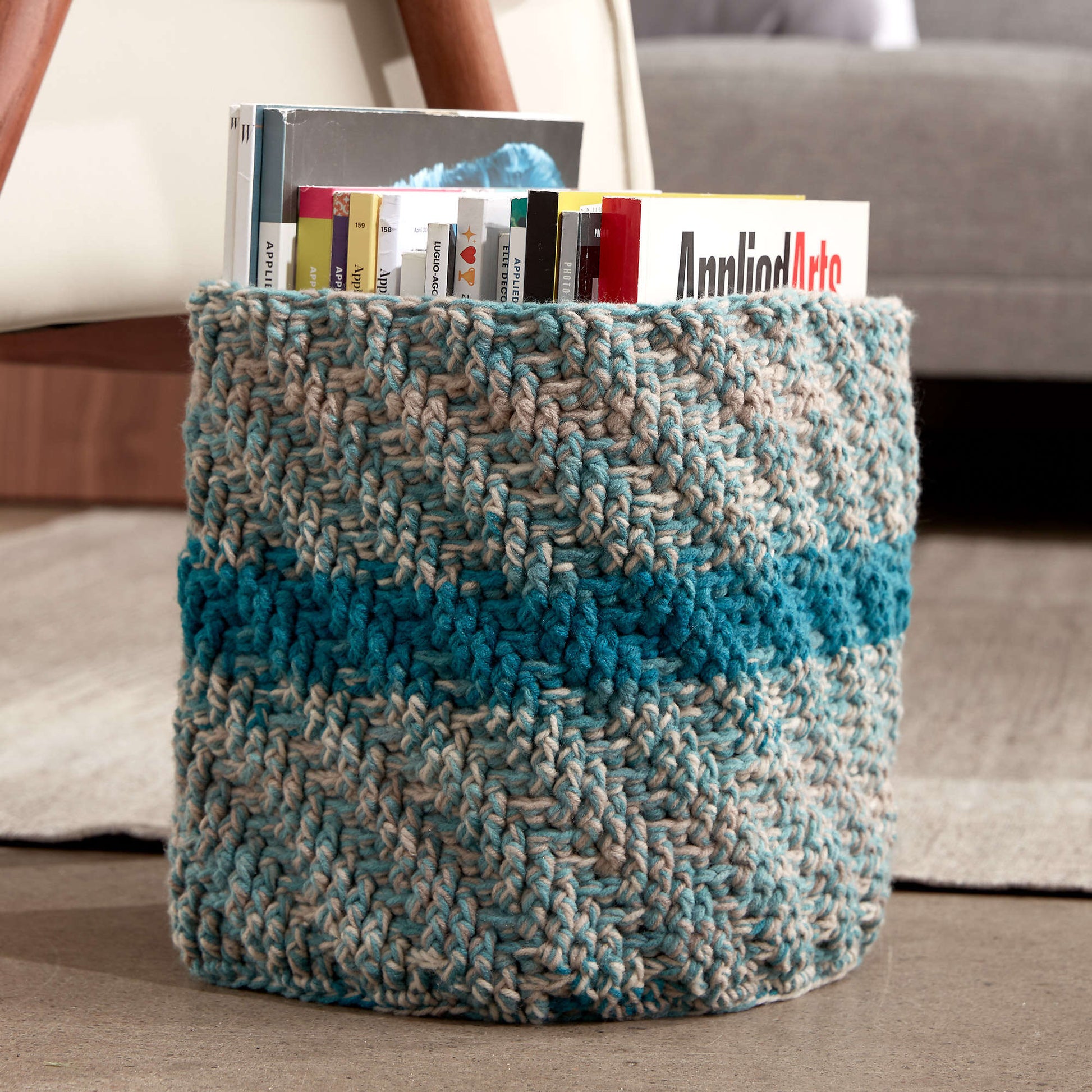 Free Caron Marled Crochet Basket Pattern