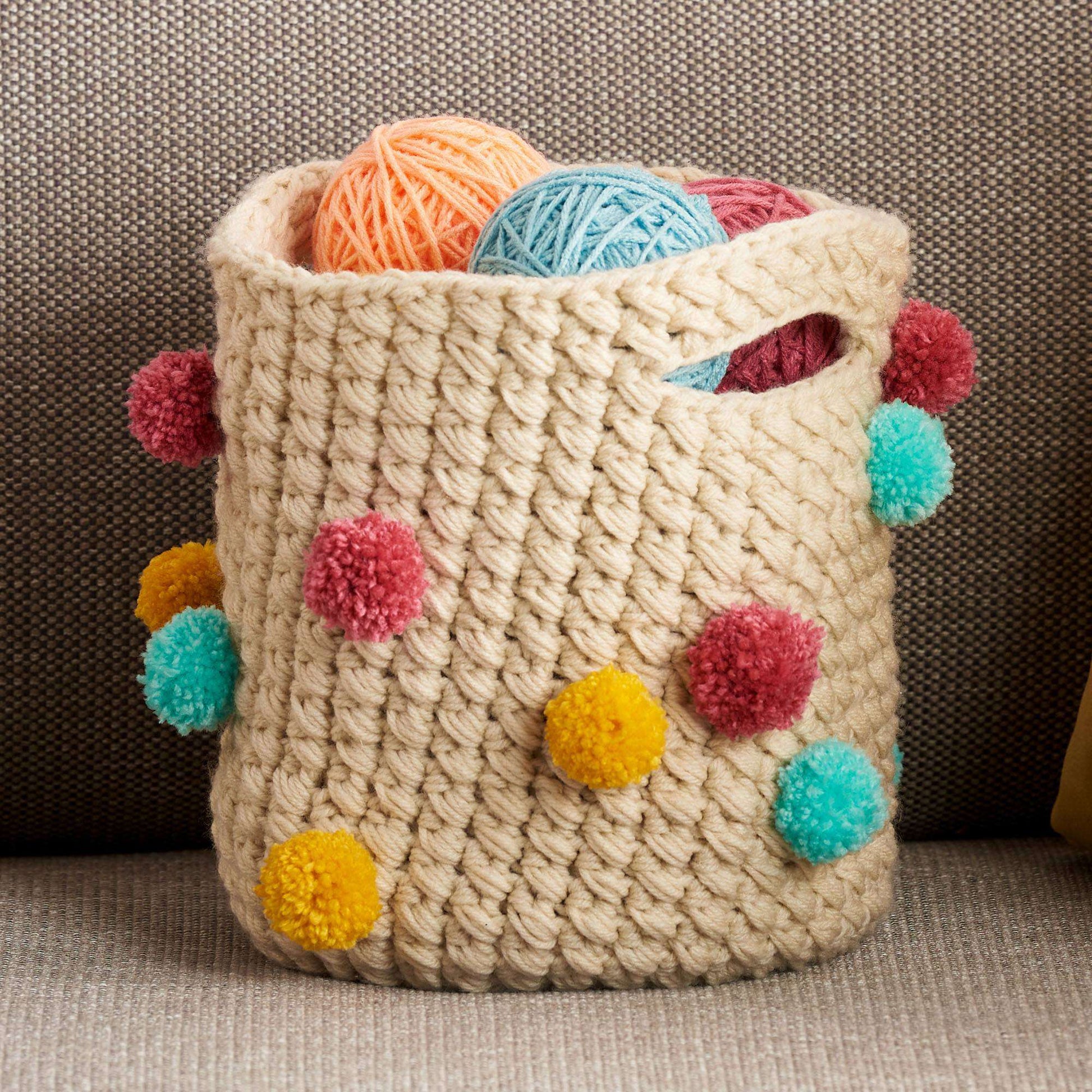 Free Caron Crochet Pompom Basket Pattern