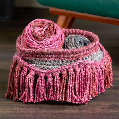 Caron Abundant Fringe Crochet Basket Crochet Basket made in Caron Tea Cakes yarn