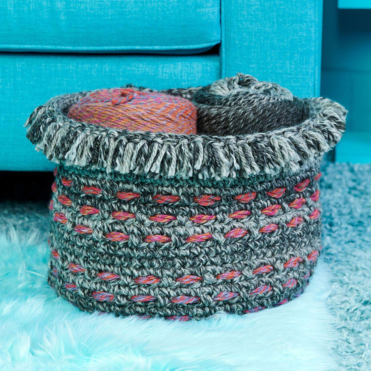 Crochet Basket made in Caron Spice Cakes yarn