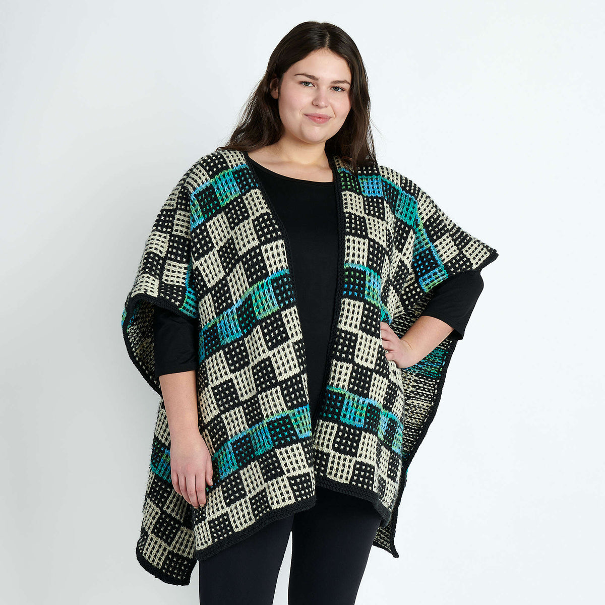 Short Ruana Knitting Pattern Free Caron Check Please Ruana Knitting Pattern | Yarnspirations