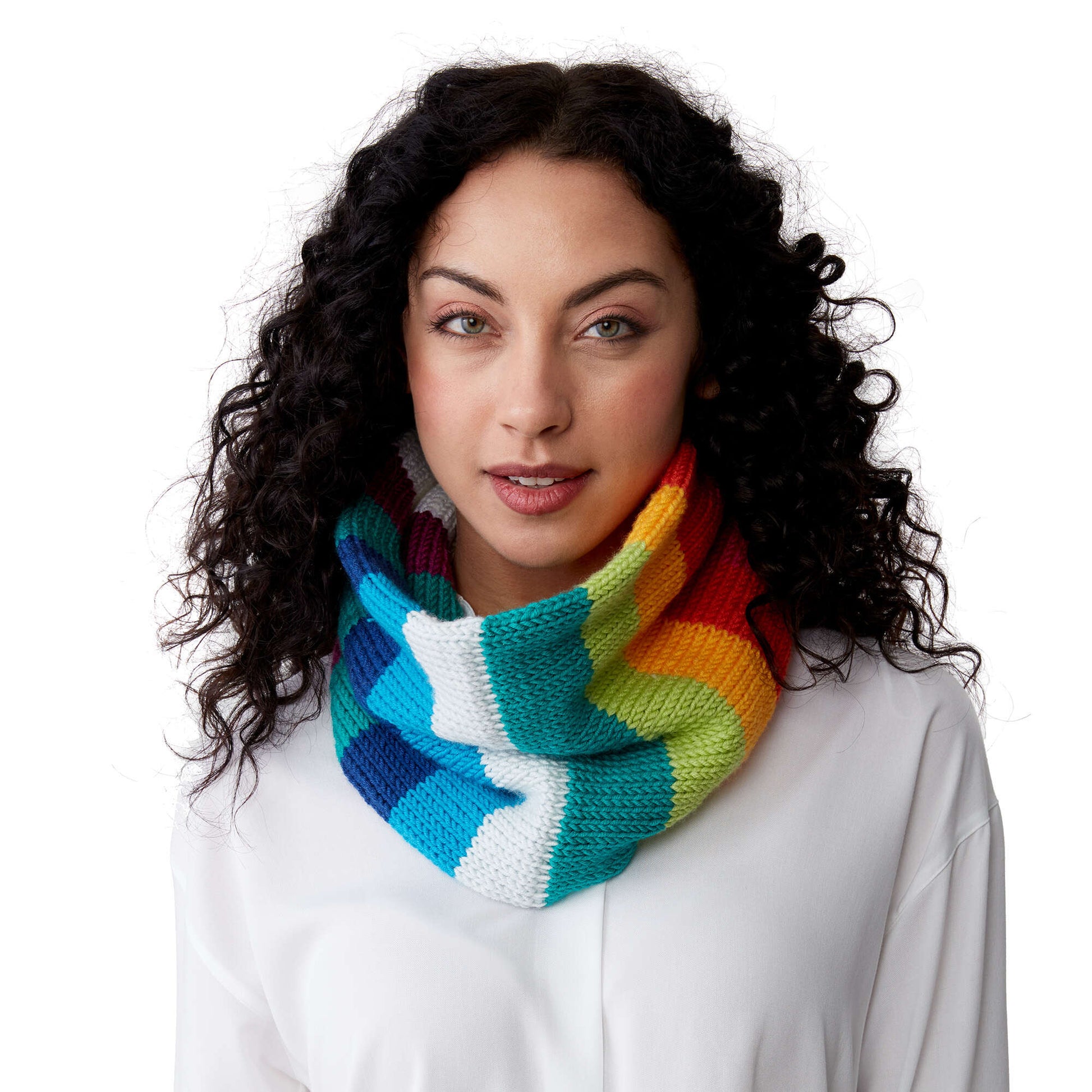 Free Caron Totally Tubular Rainbow Knit Cowl Pattern