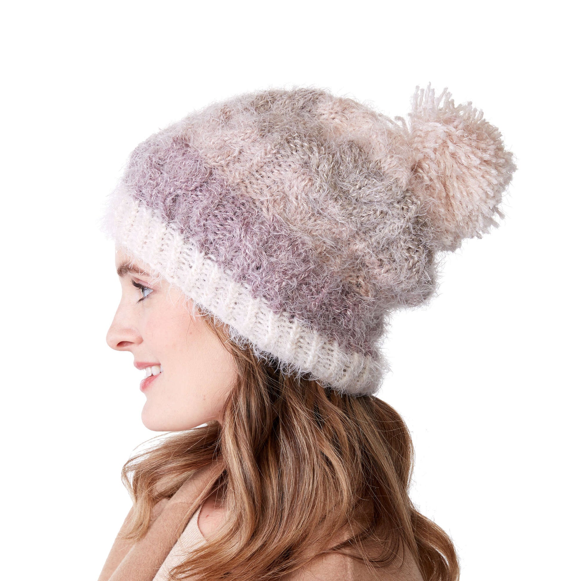 Free Caron Lucky Horseshoe Cable Knit Hat Pattern