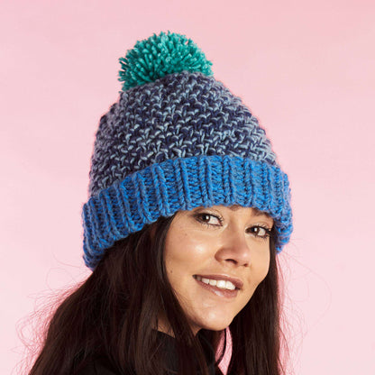 Caron Double Strand Knit Textured Hat Blue Velvet