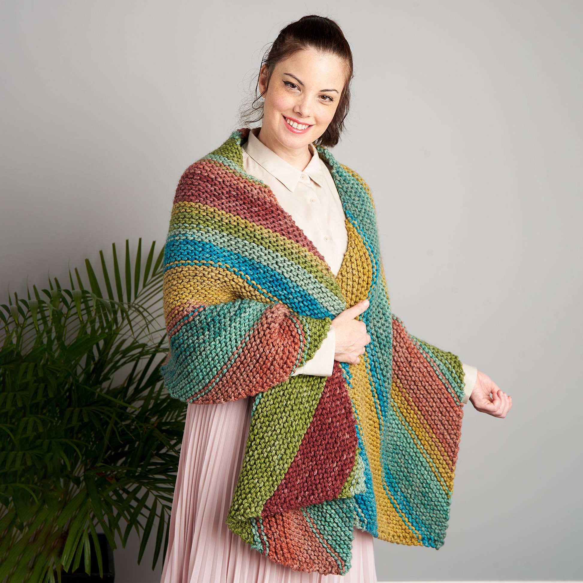 Free Caron Knit Generous Stripes Garter Stitch Wrap Pattern