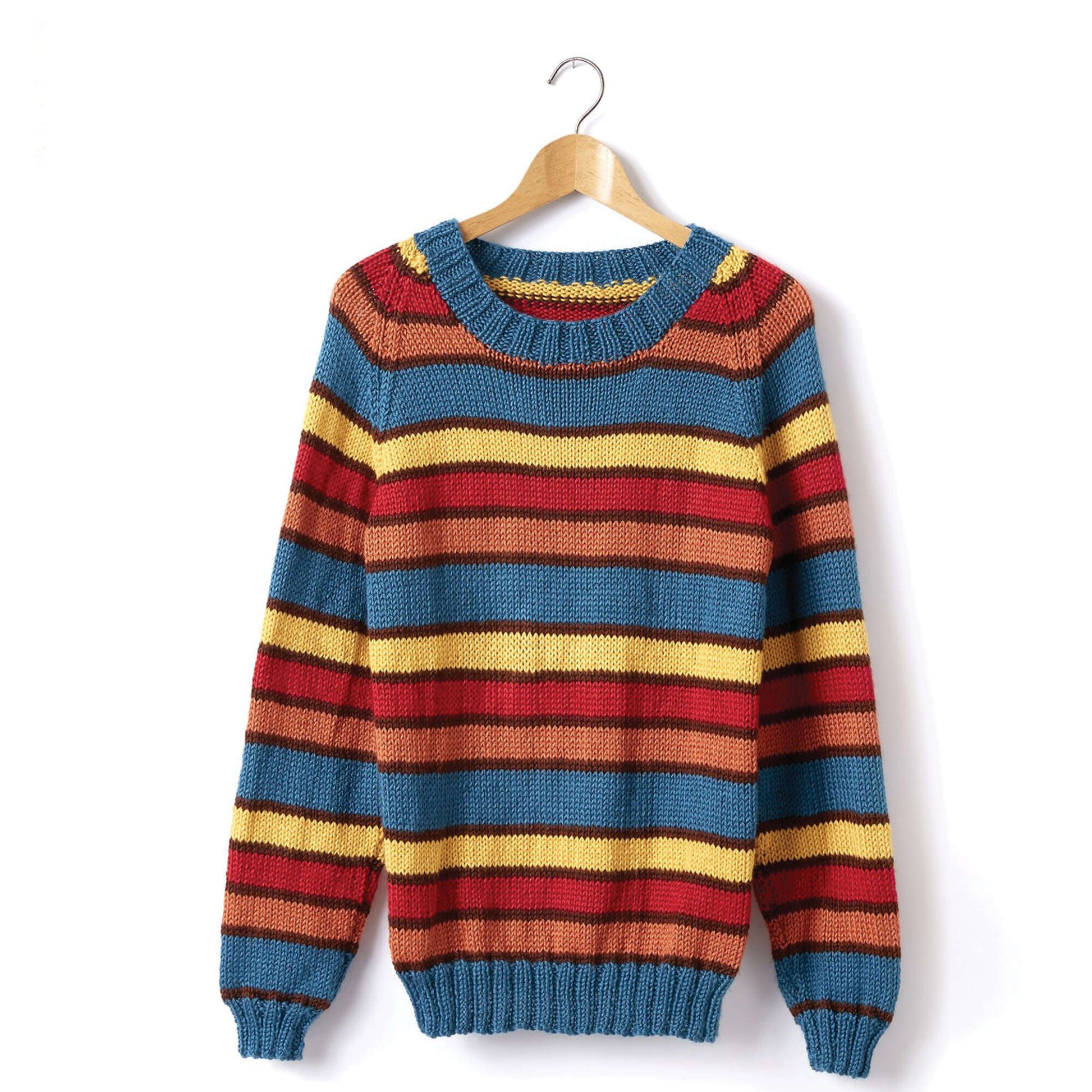 Free Caron Adult Knit Crew Neck Striped Pullover Pattern