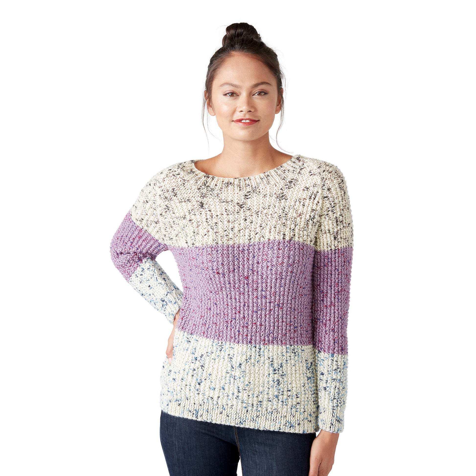 Free Caron 3 Color Knit Sweater Pattern