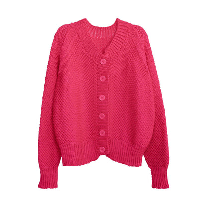 Caron Slip Stitch Knit Cardigan Watermelon