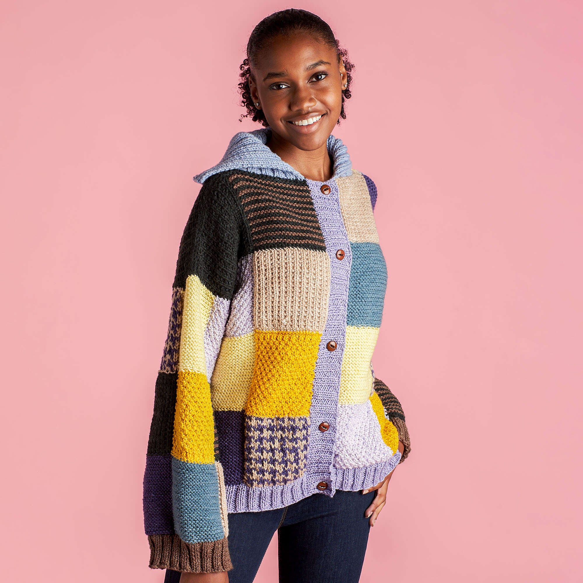 Caron Knit Patchwork Cardigan | Yarnspirations