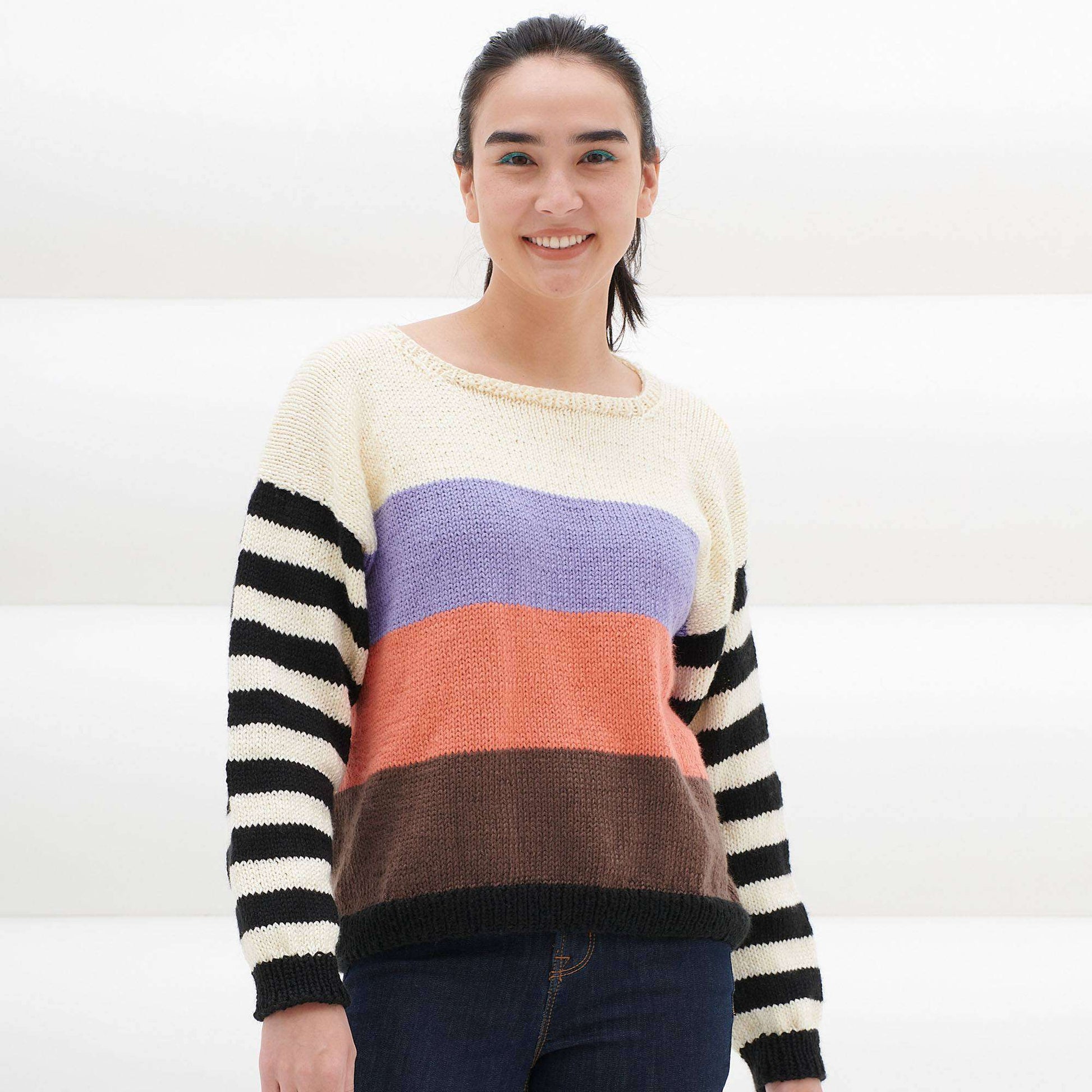 Free Caron Change Your Stripes Knit Sweater Pattern