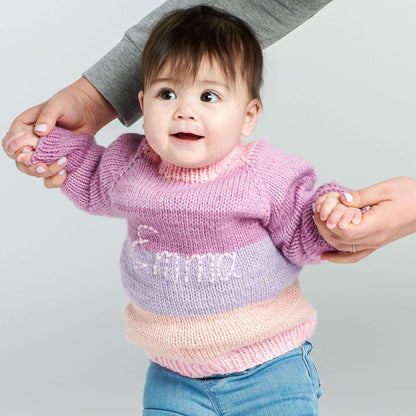 Caron Baby Cakes Top Down Knit Pullover With Embroidered Name 24 mos