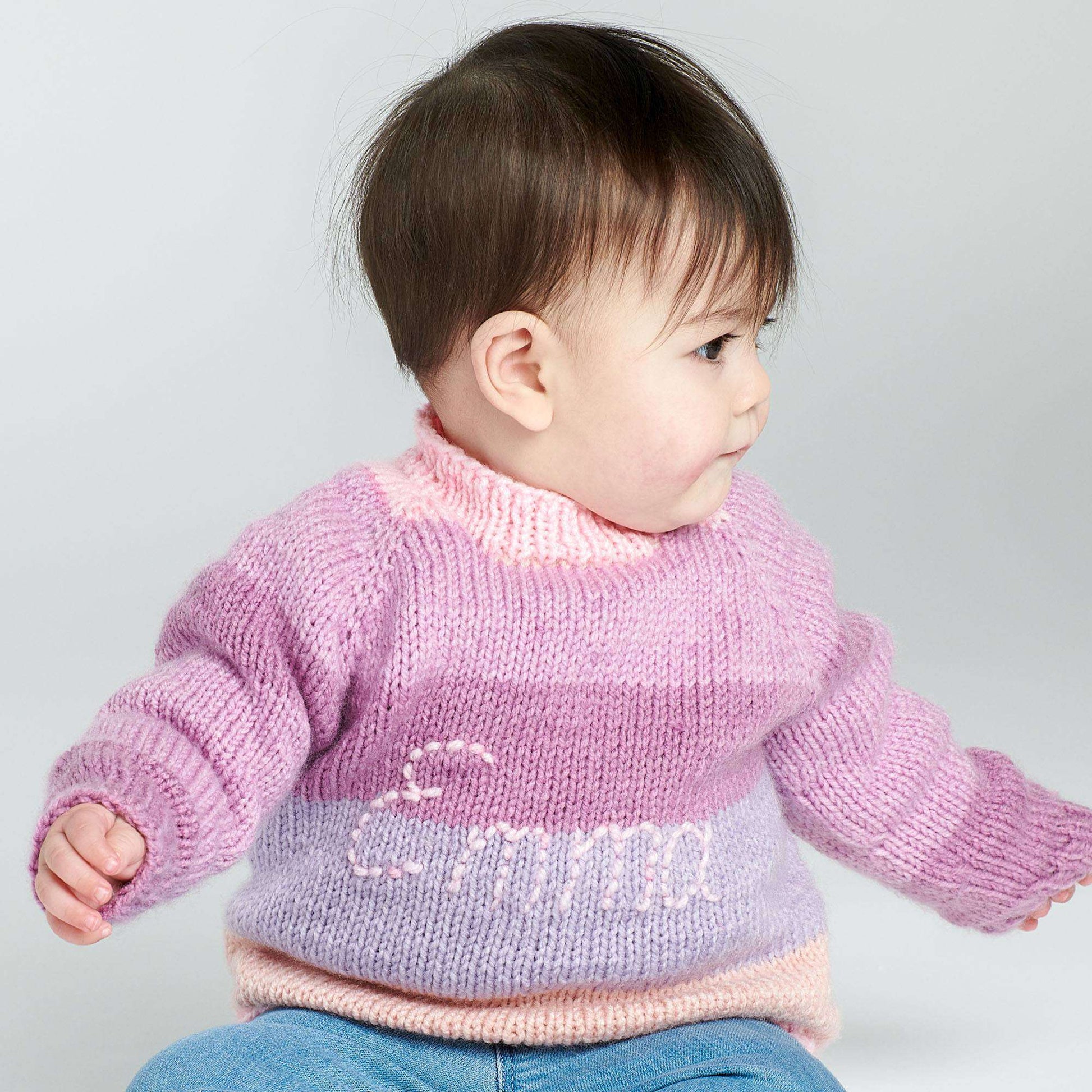 Free Caron Baby Cakes Top Down Knit Pullover With Embroidered Name Pattern
