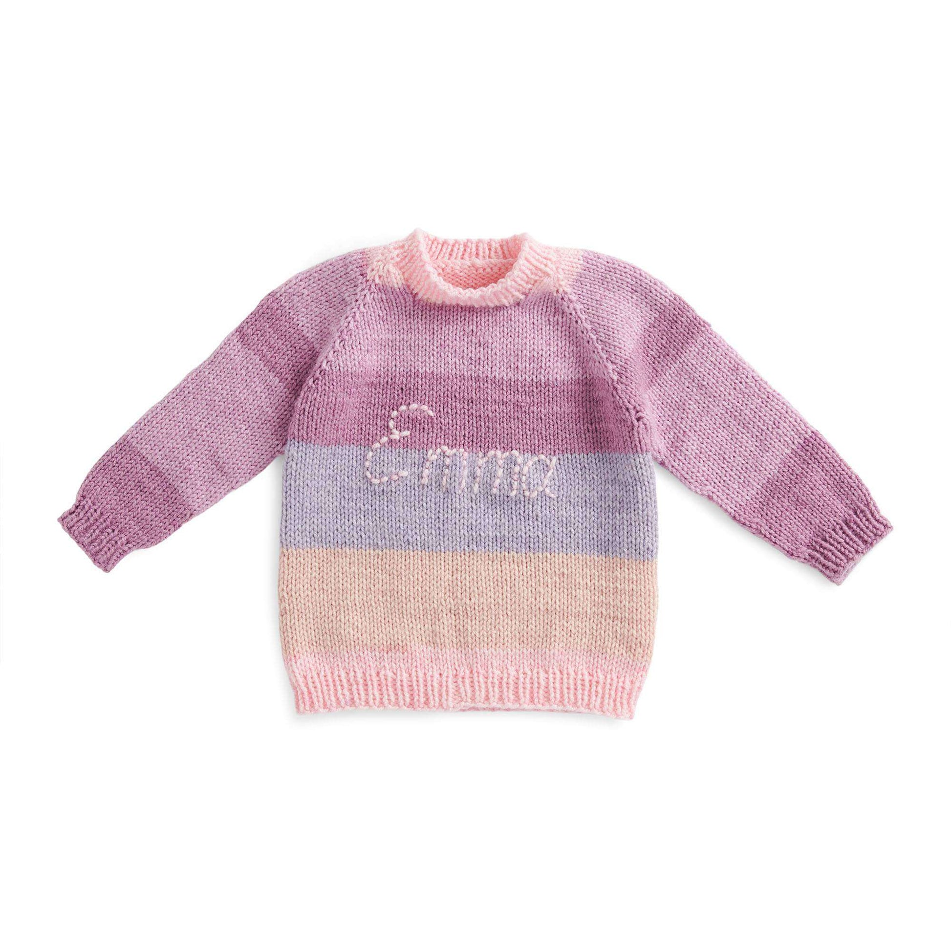 Free Caron Baby Cakes Top Down Knit Pullover With Embroidered Name Pattern