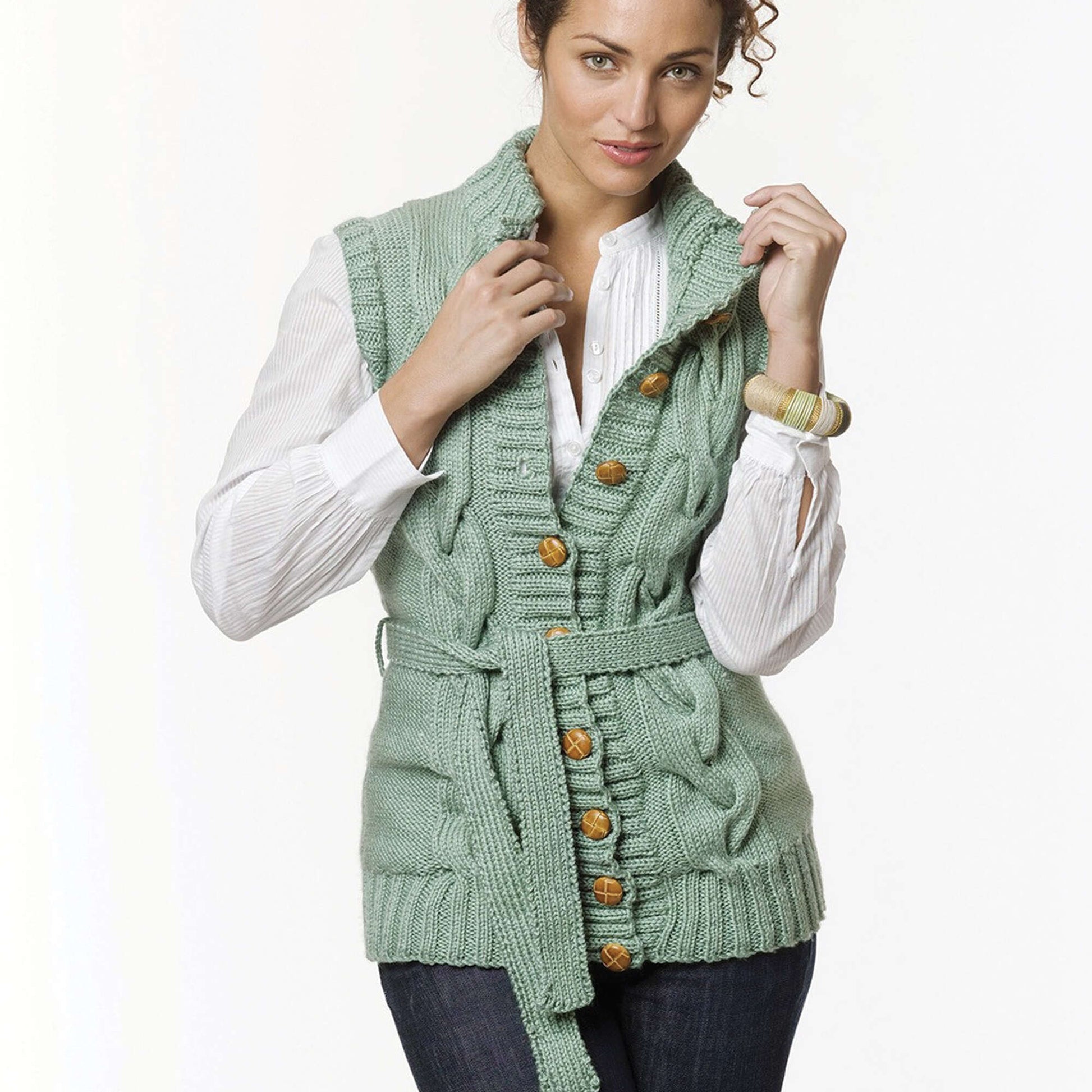 Free Caron Long Cabled Vest Knit Pattern