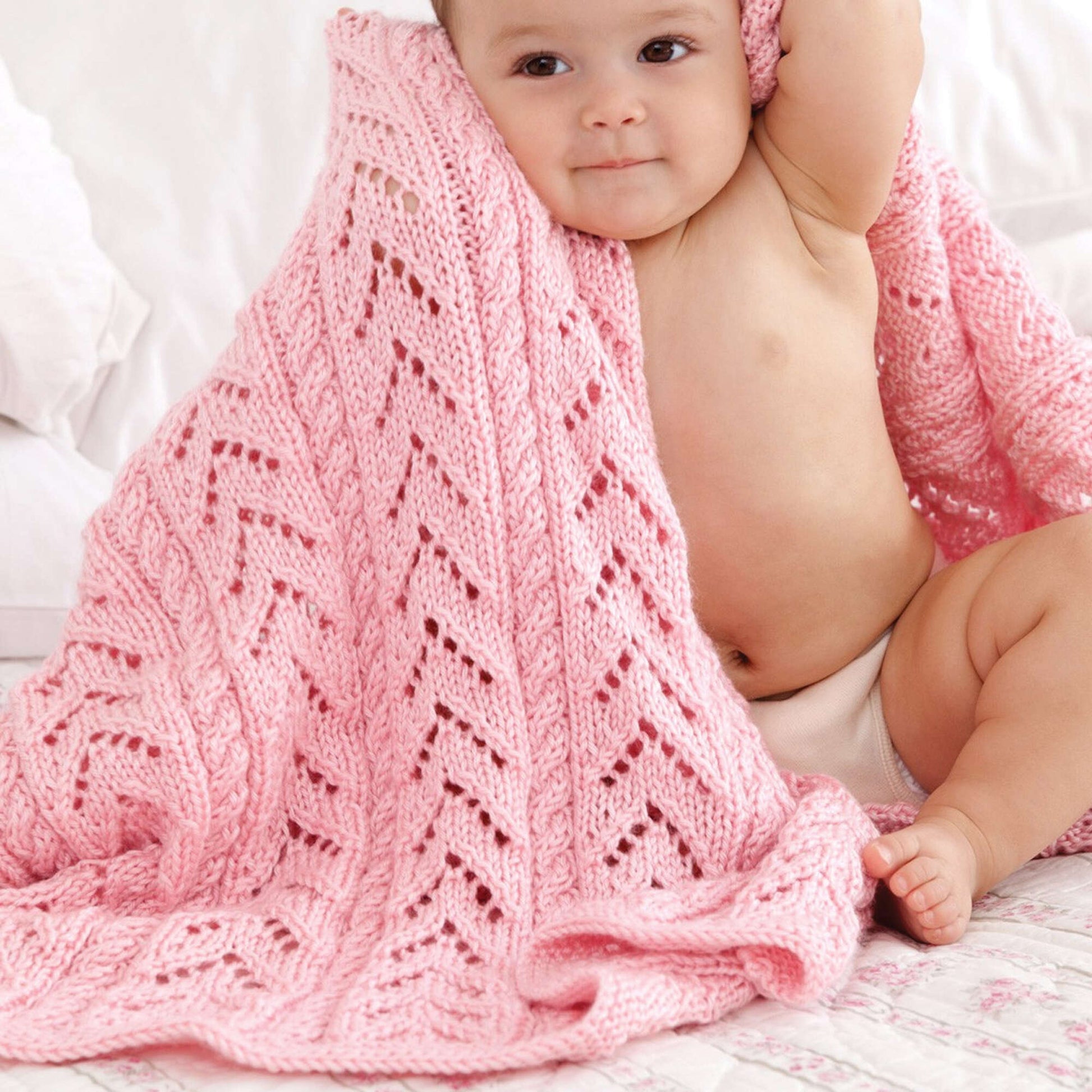 Free Caron Little Girl Pink Knit Baby Blanket Pattern