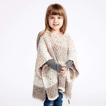 Caron Hooded Girl's Knit Poncho 6-8 years
