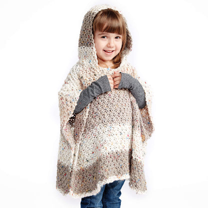 Caron Hooded Girl's Knit Poncho 6-8 years