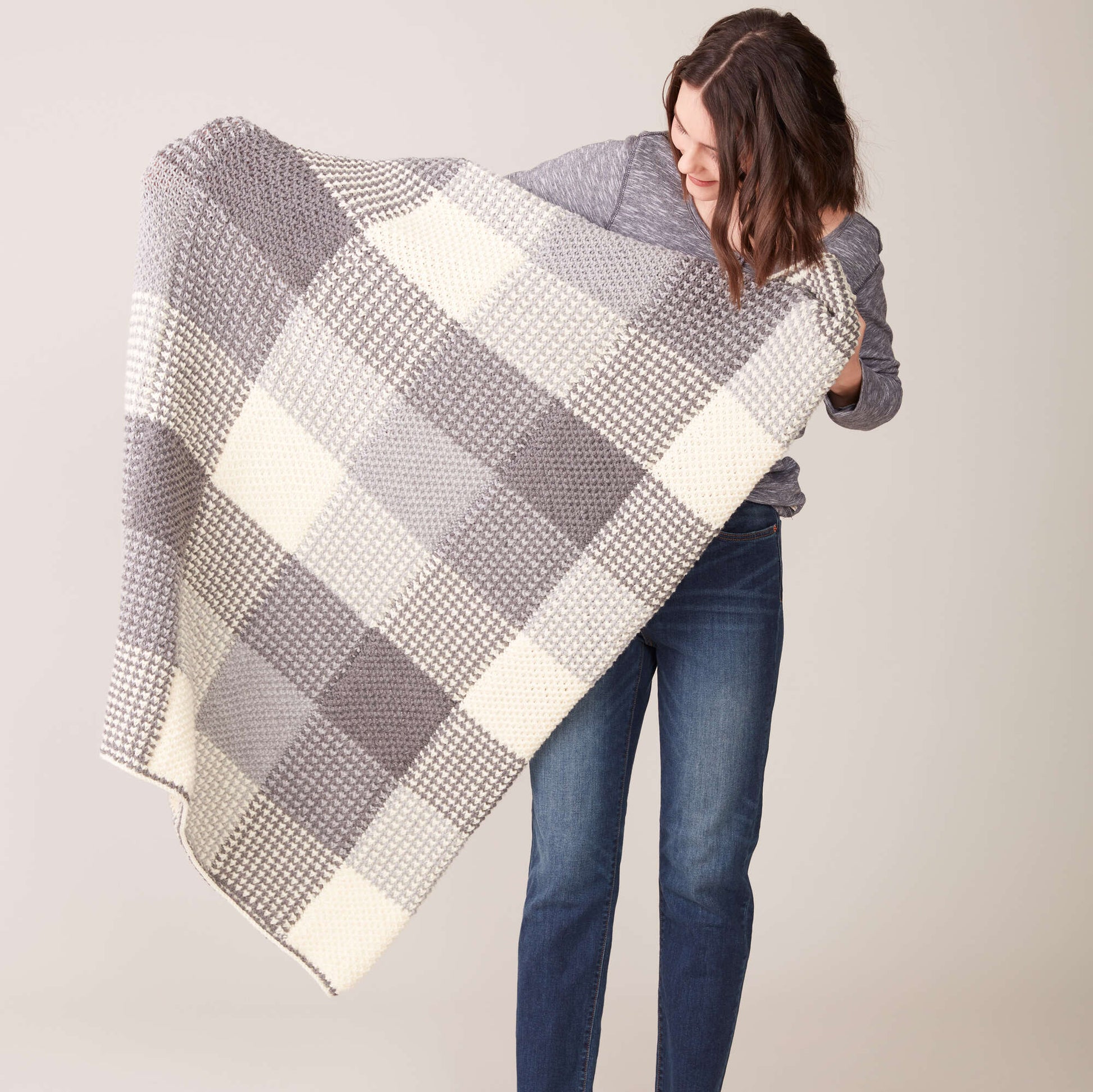 Caron Knit Gingham Panels Blanket