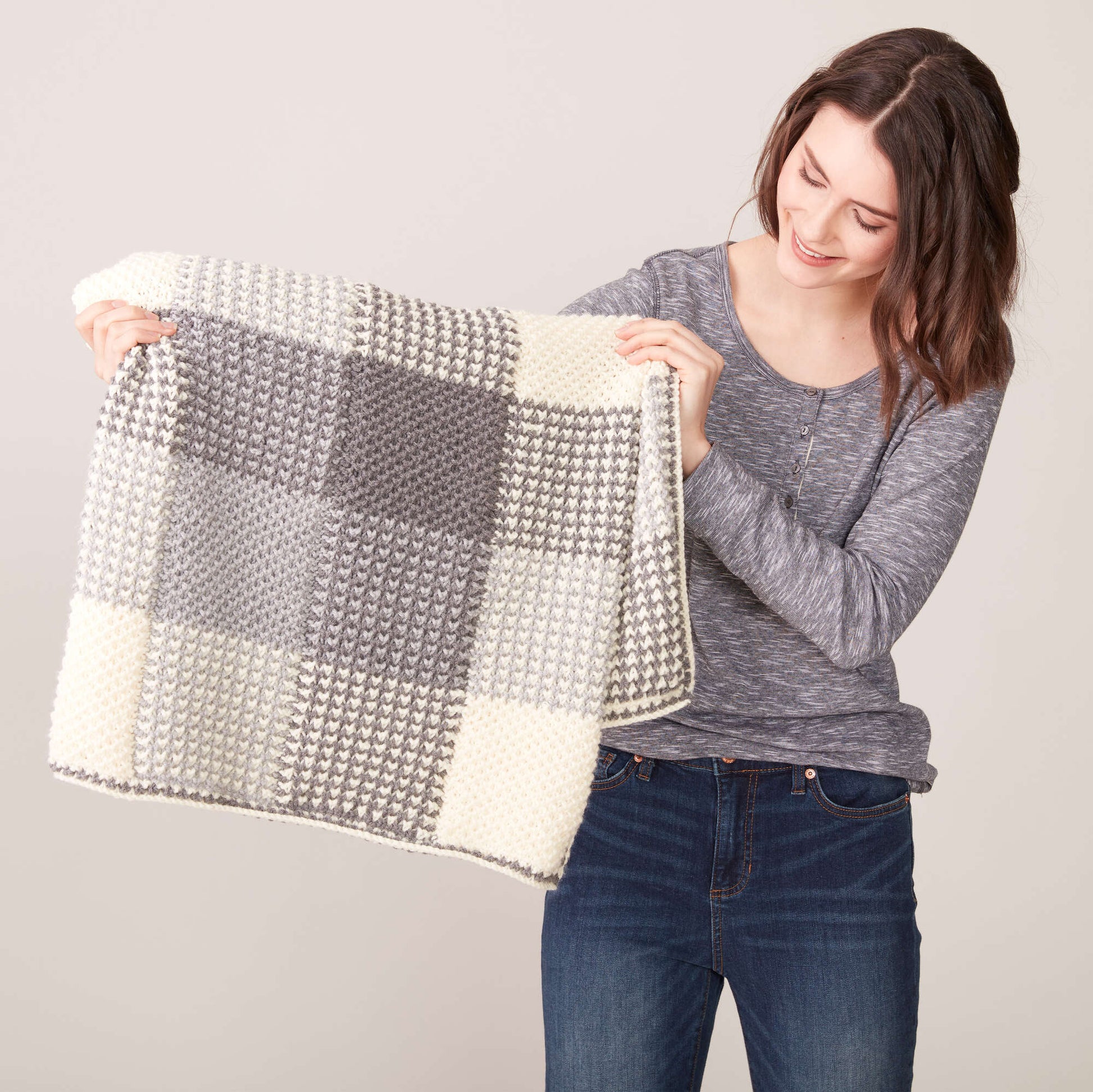 Caron Knit Gingham Panels Blanket