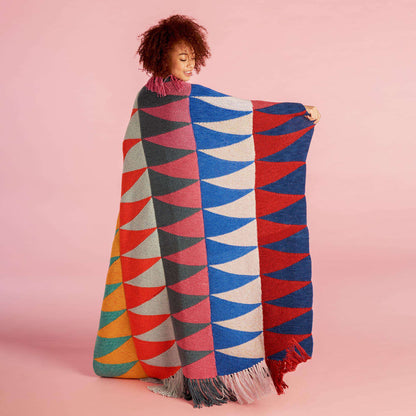 Caron Knit Sawtooth Panels Blanket Knit Blanket made in Caron Big Donut O'Go yarn