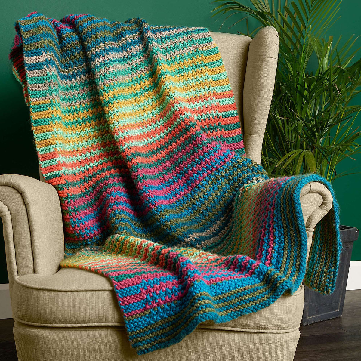 Knit Blanket made in Caron Anniversary Cakes yarn