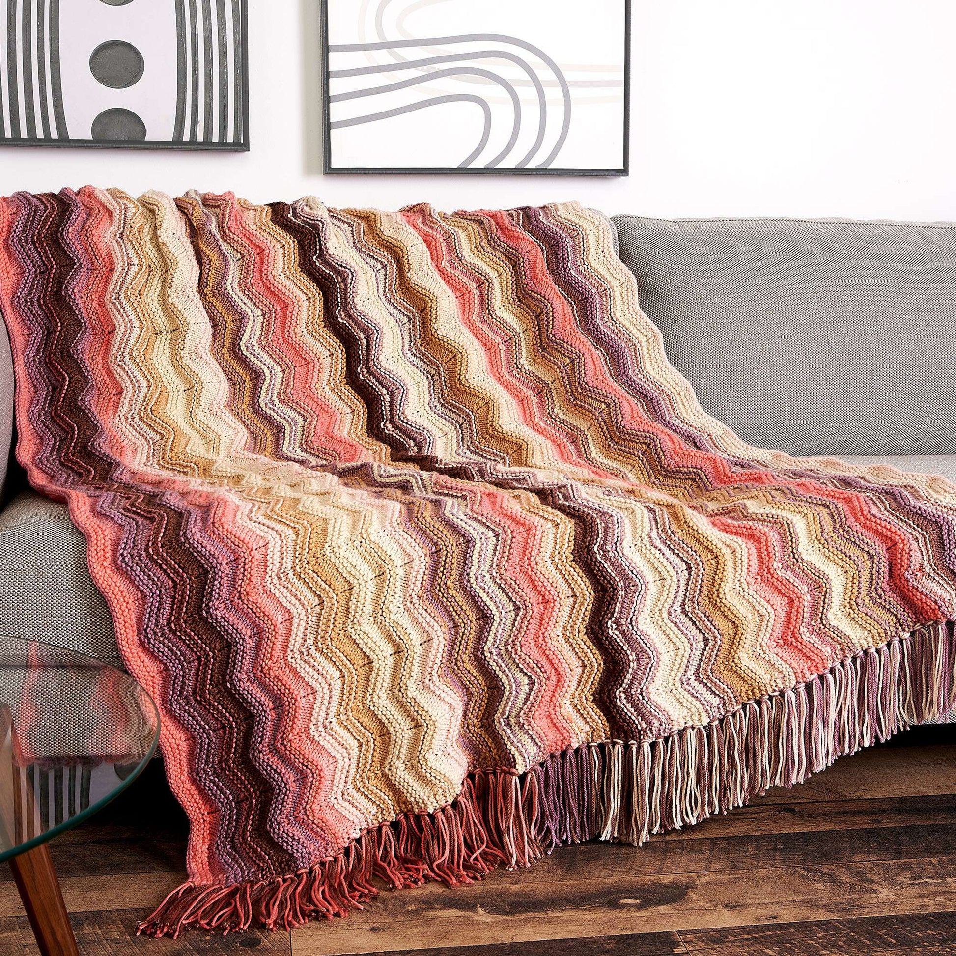 Free Caron Fading Ombre Knit Ripple Blanket Pattern