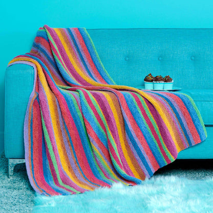 Caron Beginner Barcode Striped Knit Blanket Knit Blanket made in Caron Cloud Cakes yarn