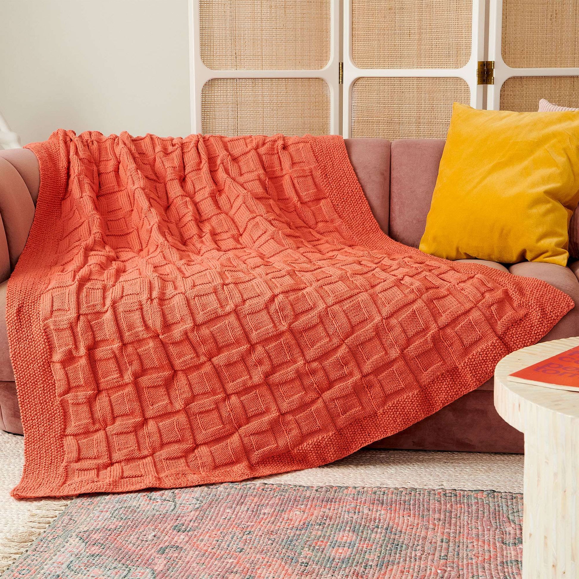 Free Caron Textured Checks Knit Blanket Pattern