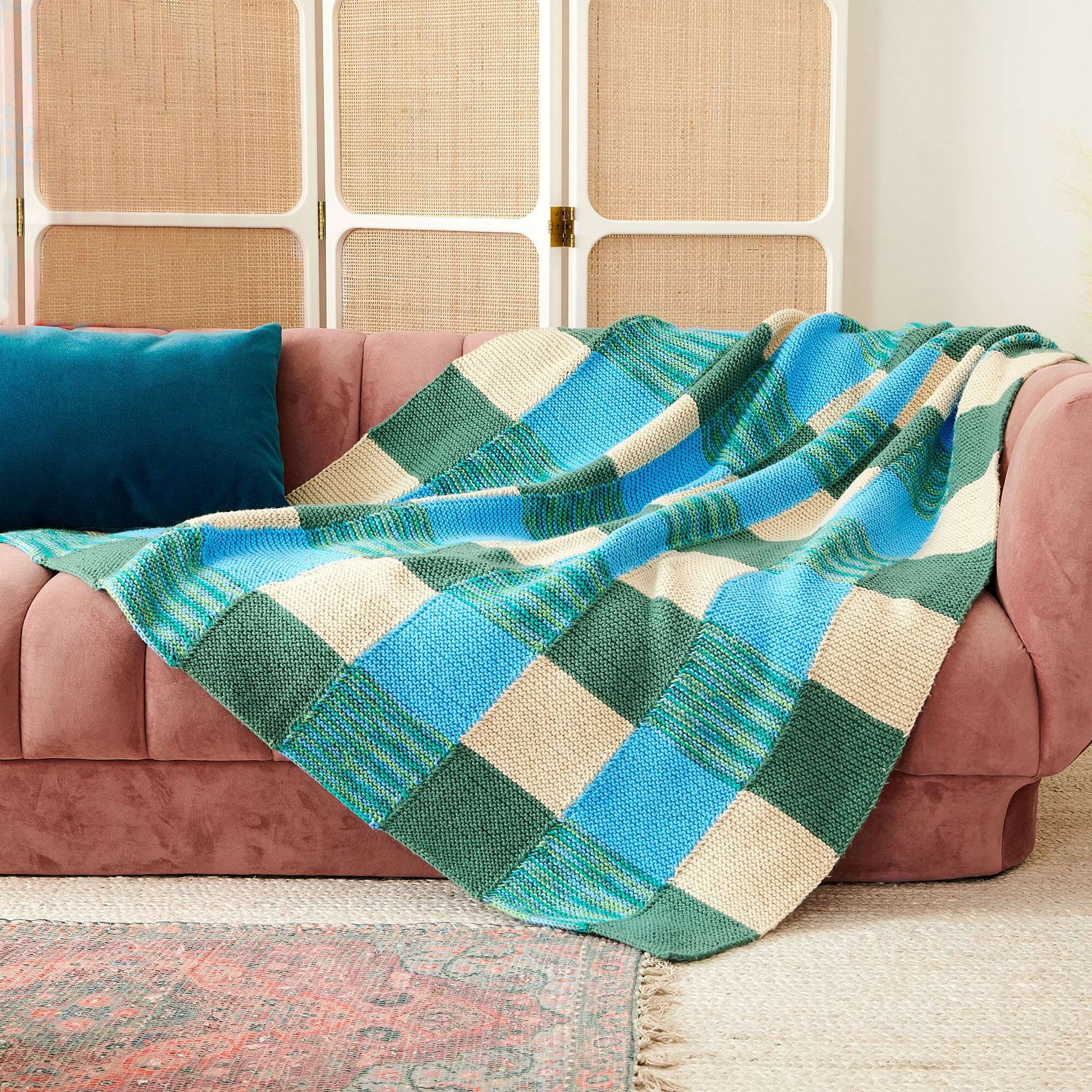 Free Caron Join-As-You-Go Checkerboard Knit Blanket Pattern