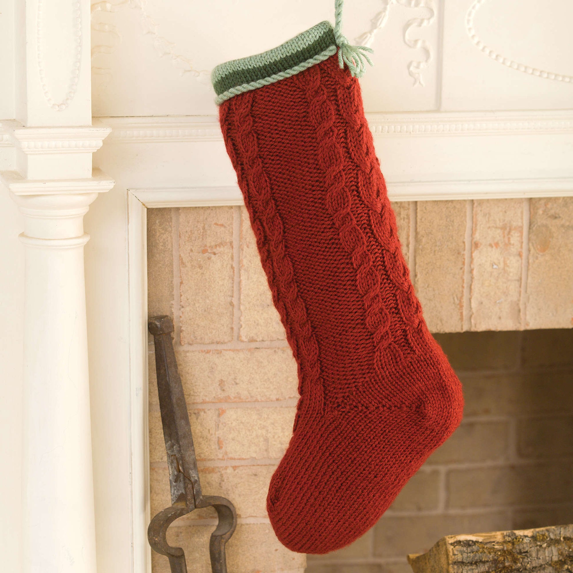 Free Caron Cabled Christmas Stocking Knit Pattern