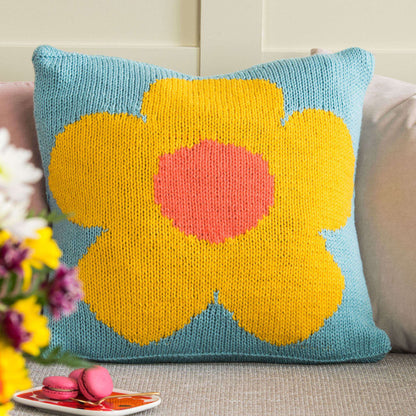 Caron Knit Intarsia Mod Flower Pillow Single Size