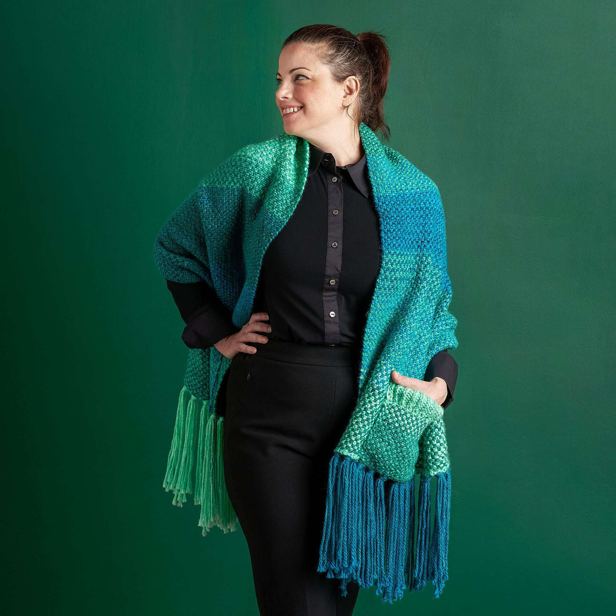 Knit Shawl made in Caron Anniversary Cakes yarn