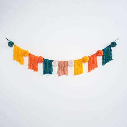 Caron Fringe And Pompom Bunting Craft Craft Interior Décor made in Caron Simply Soft yarn