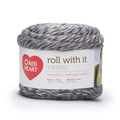 Red Heart Roll With It Tweed Yarn - Clearance shades Stormy Blues