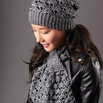 Patons Crochet Silver Screen Hat and Scarf Set Complete Set